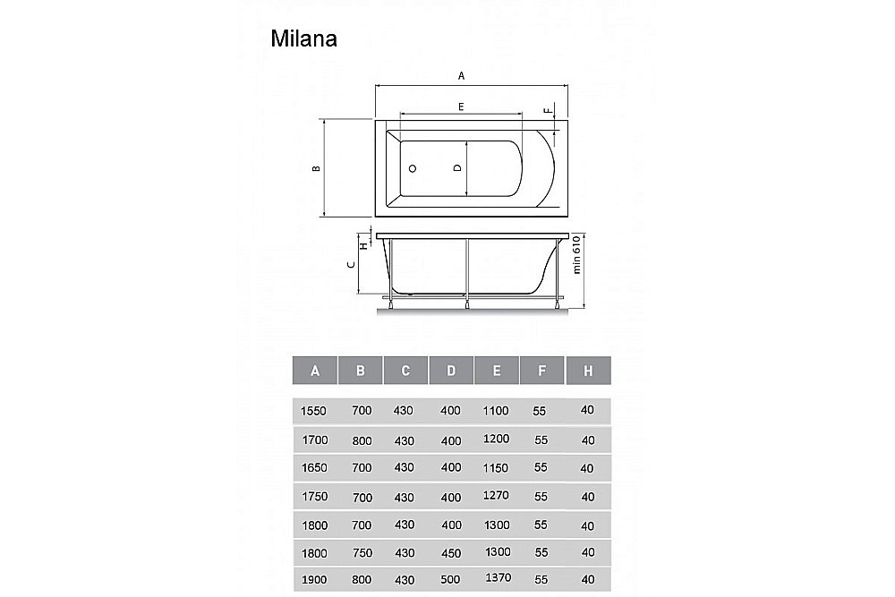 Ванна акриловая Vayer Milana 170x80 купить в интернет-магазине Sanbest