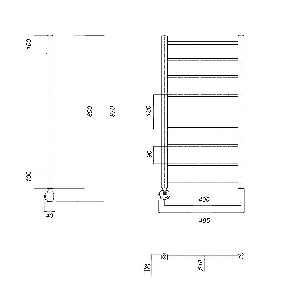 Полотенцесушитель электрический Domoterm Куба П8 400х800 E хром купить в интернет-магазине сантехники Sanbest