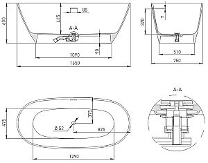 Ванна Salini SOFIA S-Stone 164x75 102521M белая матовая купить в интернет-магазине Sanbest