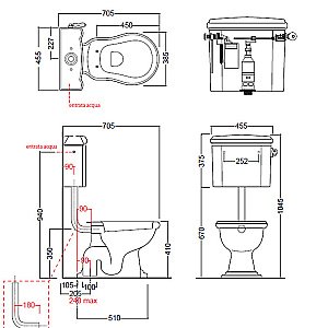 Унитаз напольный Kerasan Retro 1010 с низким бачком 1082 Белый/кнопка хром купить в интернет-магазине Sanbest