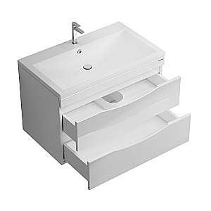 Тумба с раковиной подвесная Grossman Виста 80 с 2-я ящ, белый глянец для ванной в интернет-магазине Sanbest