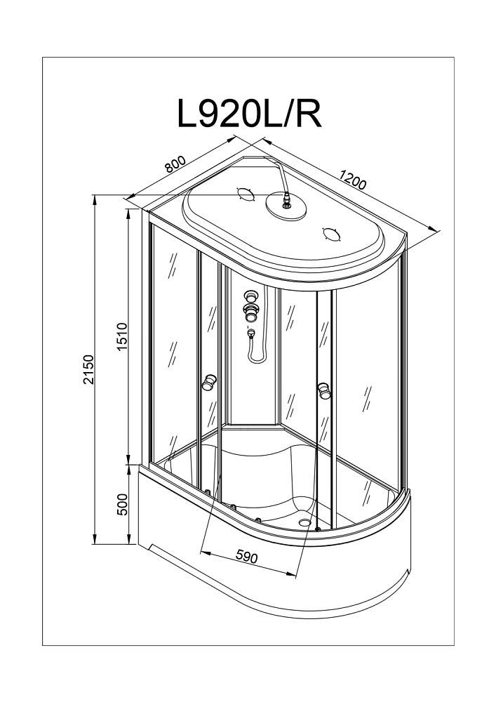 Душевая кабина Deto Серия L L 920 с гидромассажем 120x80 купить в интернет-магазине Sanbest