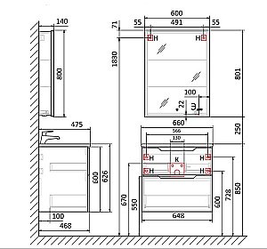 Зеркальный шкаф Jorno Slide 60 Sli.03.60/A антрацит купить в интернет-магазине сантехники Sanbest