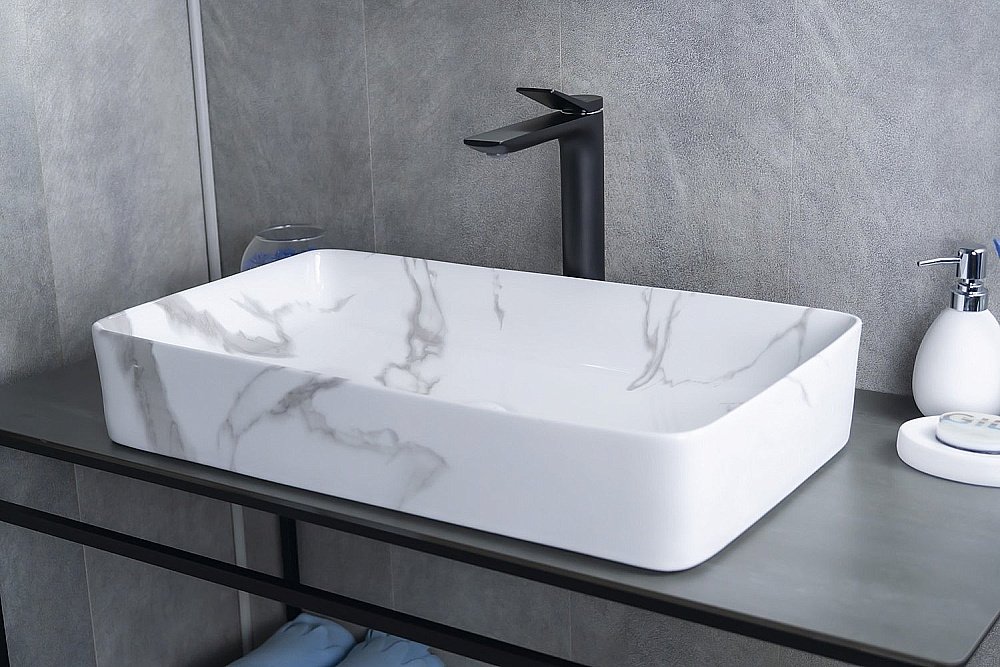 Раковина накладная Gid Geometrico 60 Mnc396C 54476 белый мрамор купить в интернет-магазине Sanbest