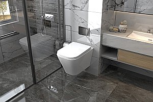 Унитаз подвесной ABBER Rechteck AC1201 белый с инсталляцией AC0105 и кнопкой AC0121 хром, безободковый, с крышкой микролифт купить в интернет-магазине Sanbest