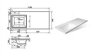Тумба с раковиной Эстет Dallas Luxe 130 подвесная 1 длинный ящик, белая для ванной в интернет-магазине Sanbest