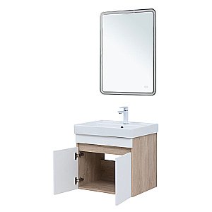 Тумба с раковиной Aquanet Оптима 60 344799+301803 светлый дуб/белый сатин для ванной в интернет-магазине Sanbest