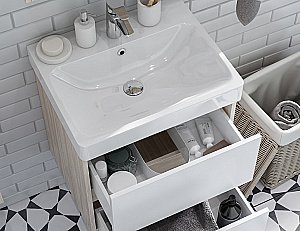 Тумба с раковиной Акватон Сканди 55 белая/дуб верона для ванной в интернет-магазине Sanbest