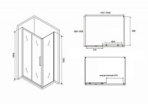 Душевой уголок ABBER Schwarzer Diamant AG30160BH-S100B 160х100 стекло прозрачное/профиль черный купить в интернет-магазине Sanbest