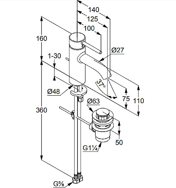 Смеситель для раковины Kludi Bozz 382633976 черный матовый купить в интернет-магазине сантехники Sanbest