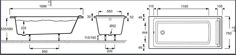 Ванна Jacob Delafon SPACIO E6D010RU-00 170х75 купить в интернет-магазине Sanbest