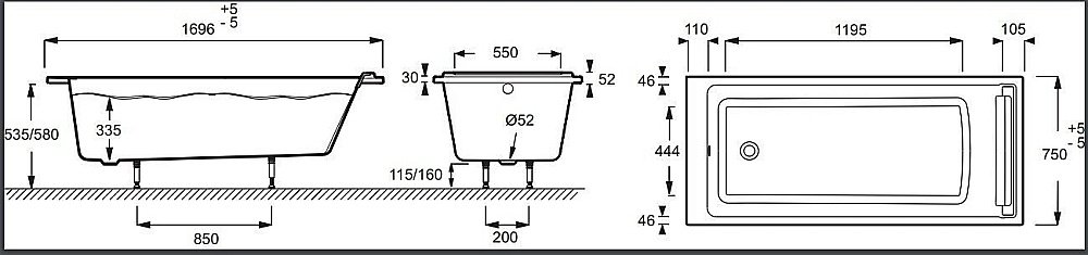 Ванна Jacob Delafon SPACIO E6D010RU-00 170х75 купить в интернет-магазине Sanbest