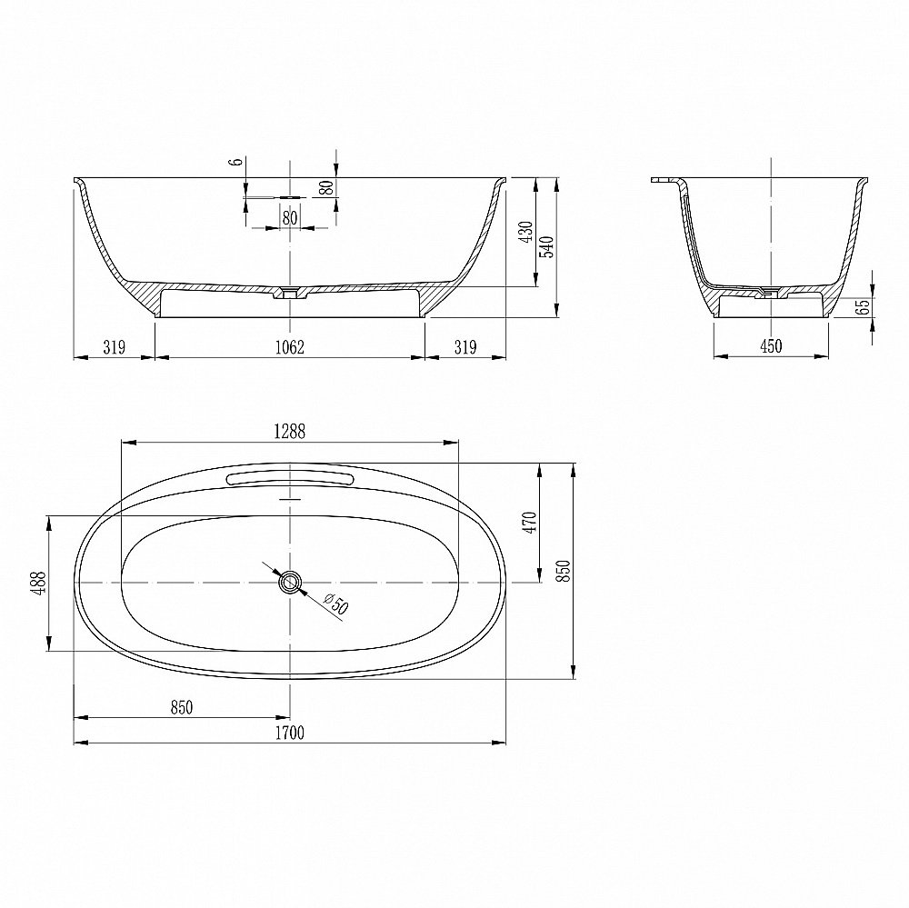 Ванна Abber Stein AS9631 170х85 белая матовая купить в интернет-магазине Sanbest