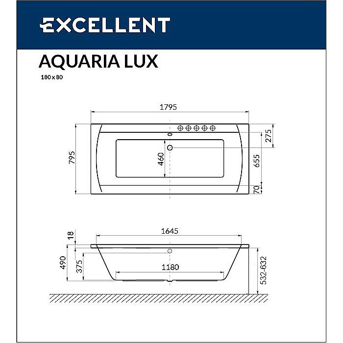 Ванна акриловая EXCELLENT Aquaria Lux Slim WAEX.AQU18WHS 180x80 купить в интернет-магазине Sanbest