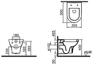 Унитаз подвесной Vitra Zentrum Rime-Ex 5795B003-0075 безободковый, белый купить в интернет-магазине Sanbest