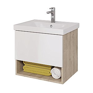 Тумба с  раковиной подвесная Dreja PERFECTO 60  дуб эврика/белый глянец для ванной в интернет-магазине Sanbest