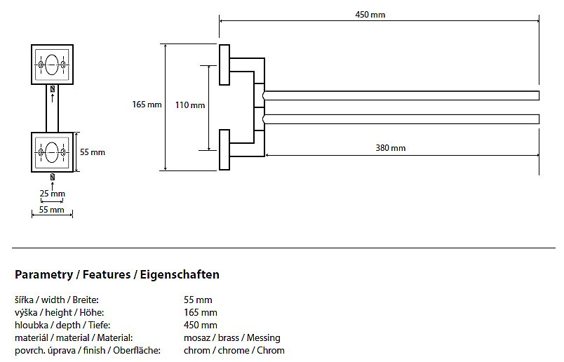 Двойной держатель полотенцa Bemeta Beta 132204102 купить в интернет-магазине сантехники Sanbest