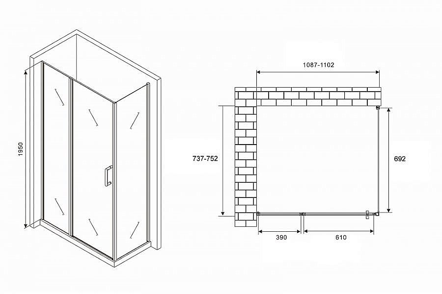 Душевой уголок ABBER Sonnenstrand AG04110MS-S75M 110x75 стекло матовое/профиль хром купить в интернет-магазине Sanbest