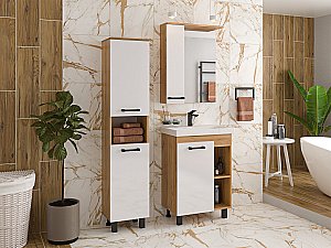 Зеркало со шкафом Misty Крафт 60 П-Кра-02060-011 Белый / Дуб Крафт Золотой в ванную от интернет-магазине сантехники Sanbest