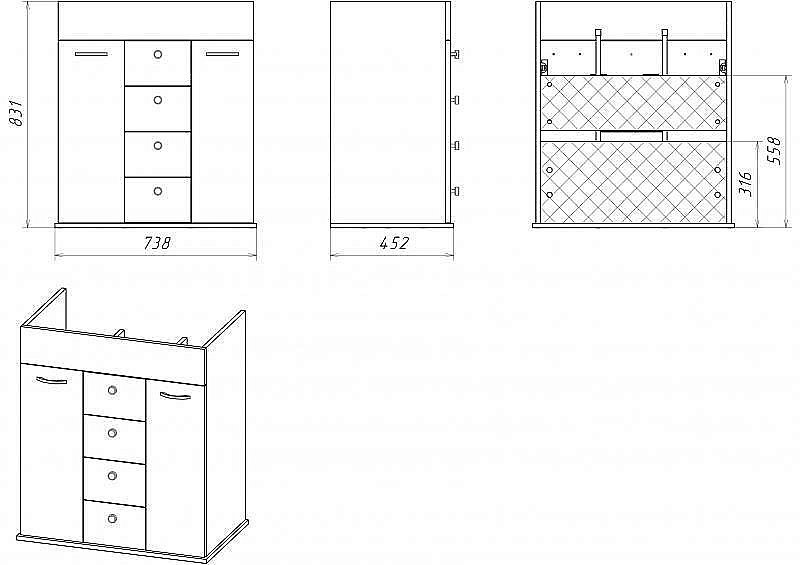 Тумба с раковиной напольная Misty Roma 75 ясень для ванной в интернет-магазине Sanbest