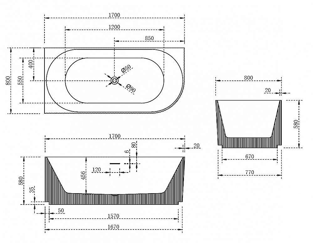 Акриловая ванна Abber AB9329-1.7 170х80 купить в интернет-магазине Sanbest