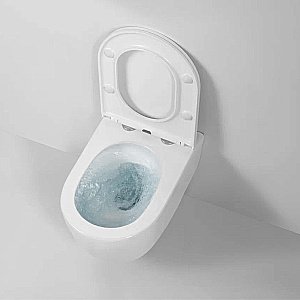 Унитаз подвесной  BERGES Tornas 082137 безободковый, слив торрнадо, с крышкой микролифт купить в интернет-магазине Sanbest