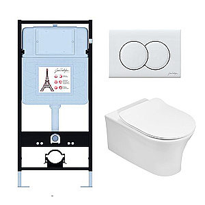 Унитаз подвесной Jacob Delafon Aleo E21731RU-00 безободковый, с инсталляцией, с крышкой микролифт, белый/кнопка глянцевая белая купить в интернет-магазине Sanbest