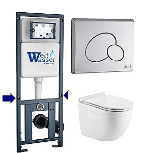 Унитаз подвесной WeltWasser MARBERG 410 + HEIMBACH 043 GL-WT + MAR 410 RD-CR белый глянцевый, безободковый, с крышкой микролифт, слив-торнадо, с инсталляцией и кнопкой хром глянцевый купить в интернет-магазине Sanbest