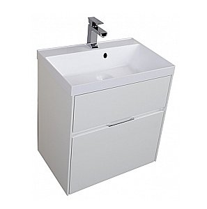 Тумба с раковиной Aquanet Латина 60 с 2 ящиками белая глянцевая для ванной в интернет-магазине Sanbest