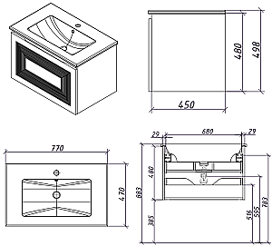 Тумба с раковиной Caprigo Modo-Quarta 80 с интегрированной ручкой, цвет на выбор/эмаль для ванной в интернет-магазине Sanbest