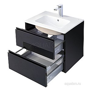 Тумба с раковиной Акватон Римини 60 черная глянцевая для ванной в интернет-магазине Sanbest