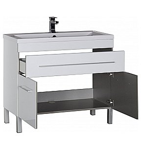 Тумба с раковиной Aquanet Верона 90/Aquanet Нота-90 напольная с ящиком и 2 дверками белая глянцевая для ванной в интернет-магазине Sanbest