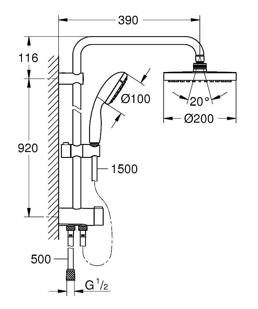 Душевая система Grohe New Tempesta 200 26452001 хром купить в интернет-магазине сантехники Sanbest