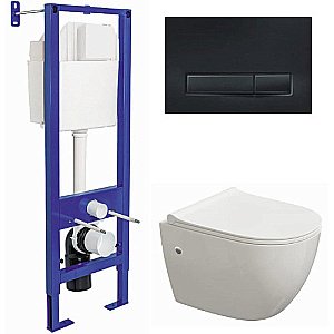 Унитаз подвесной Berges АТОМ Line 410  безободковый, с инсталляцией, белый/кнопка черная Soft Touch купить в интернет-магазине Sanbest