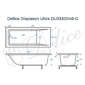 Ванна с узким бортом Delice Diapason DLR330048-G 160х70 белая купить в интернет-магазине Sanbest