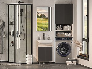 Шкаф подвесной Misty Поло 60 О-Пол08060-012 Антрацит / Дуб Галифакс белый для ванной в интернет-магазине сантехники Sanbest