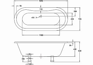 Ванна акриловая Burlington Windsor 170х75 купить в интернет-магазине Sanbest