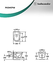 Унитаз подвесной Ambassador Ritz 233K19003RS безободковый, с крышкой микролифт, белый купить в интернет-магазине Sanbest