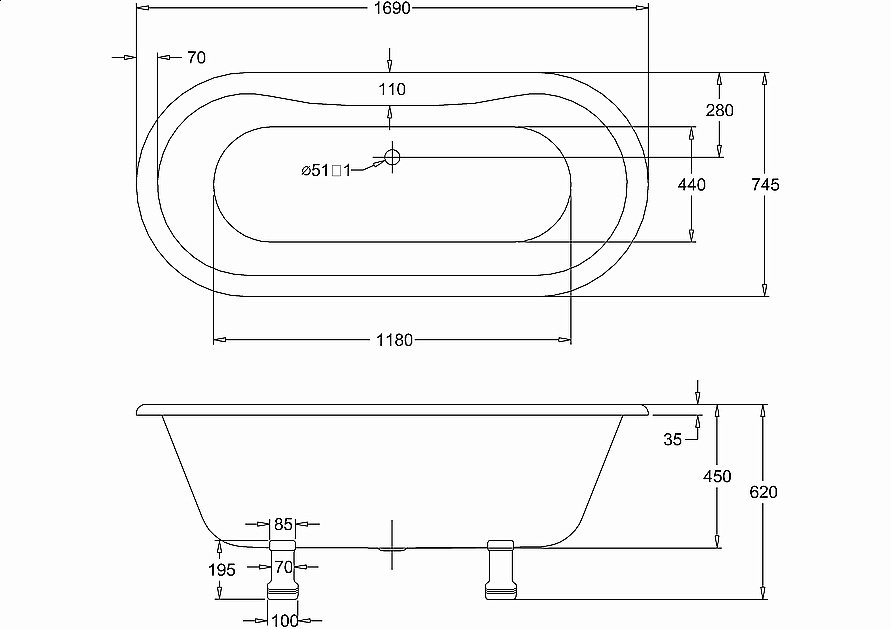 Ванна акриловая Burlington Windsor 170х75 купить в интернет-магазине Sanbest