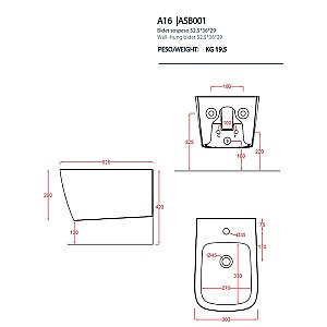 Биде подвесное Artceram A16 ASB001 01 86*1 белый глянцевый/декор Cementina купить в интернет-магазине Sanbest