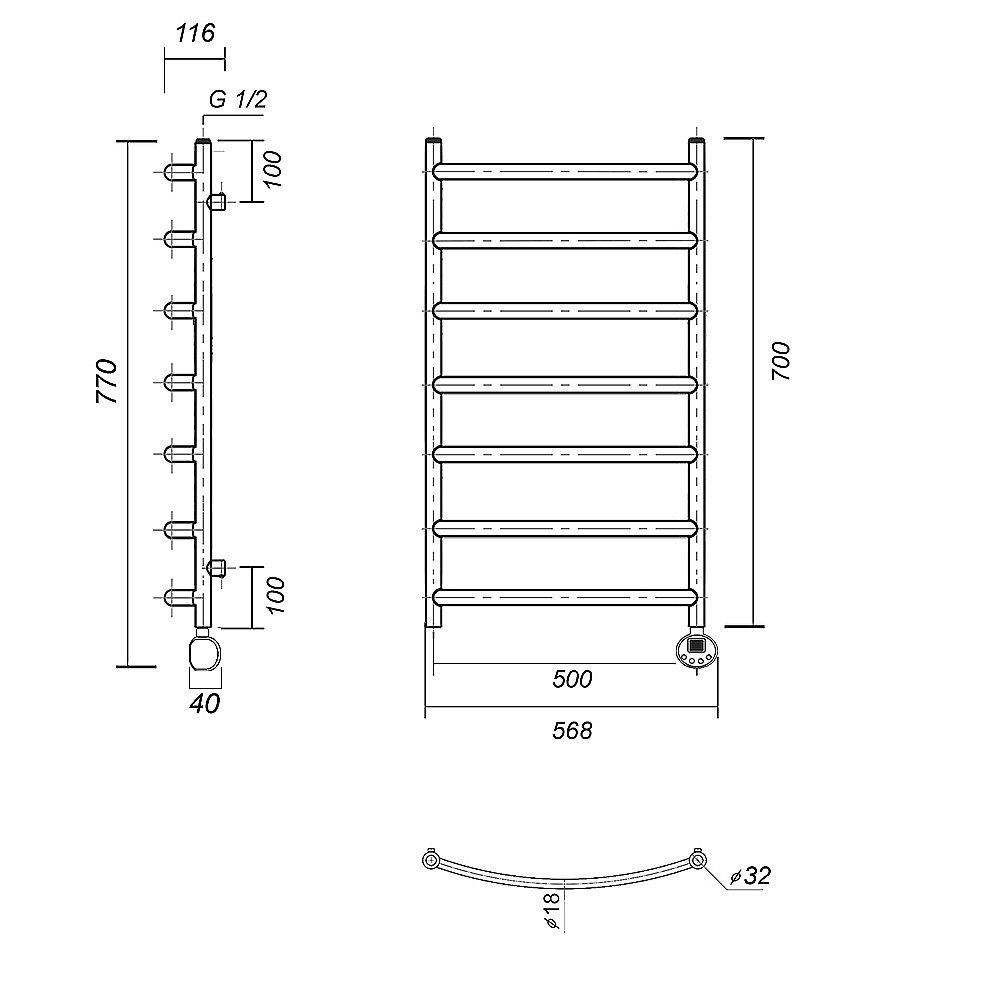 Полотенцесушитель электрический Domoterm Калипсо П7 500x700 E золото купить в интернет-магазине сантехники Sanbest