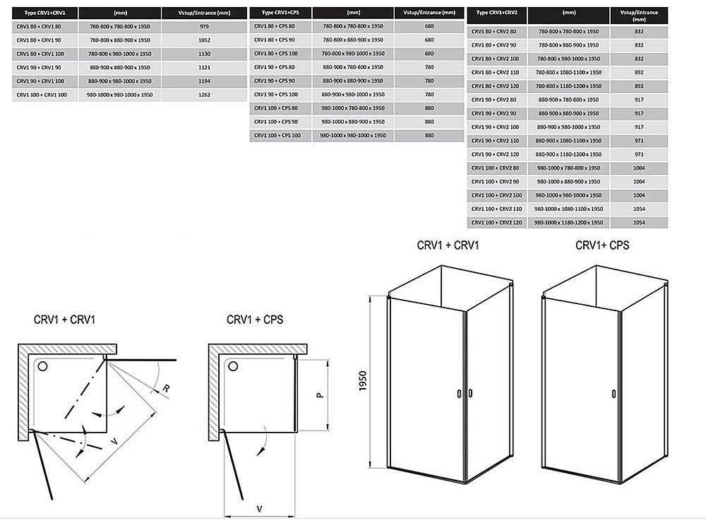 Душевой уголок Ravak Chrome CRV1+CPS 80х80 профиль блестящий хром/стекло прозрачное купить в интернет-магазине Sanbest