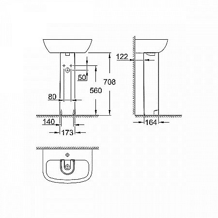Раковина на пьедестале Grohe Bau Ceramic 61 белая купить в интернет-магазине Sanbest