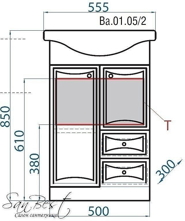 Тумба с раковиной AQWELLA Барселона 55 Т5/2 для ванной в интернет-магазине Sanbest