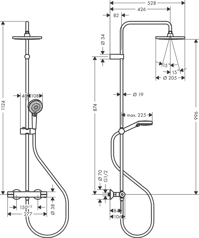 Душевая колонна Hansgrohe Vernis Blend Showerpipe 200 1jet 26276000 купить в интернет-магазине сантехники Sanbest