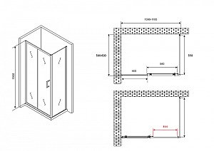 Душевой уголок ABBER Schwarzer Diamant 110х60 AG30110B5-S60B5 стекло прозрачное/профиль черный купить в интернет-магазине Sanbest
