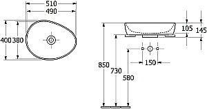 Раковина накладная Villeroy&Boch Antao 51 4A7351R1 альпийский белый купить в интернет-магазине Sanbest