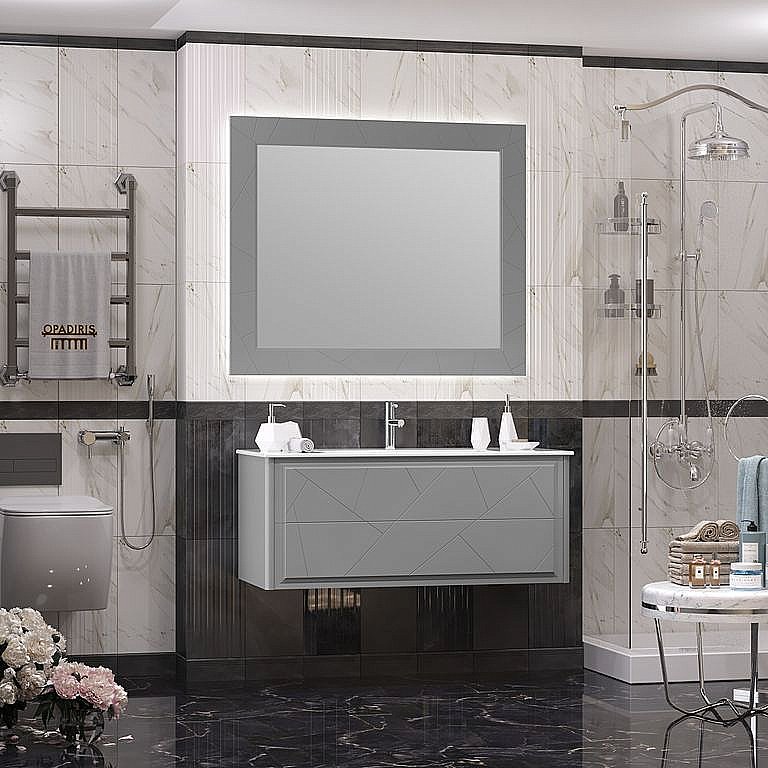 Тумба с раковиной Опадирис Луиджи 120 серая матовая для ванной в интернет-магазине Sanbest