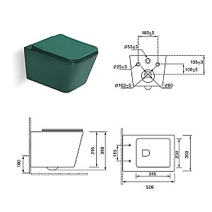 Унитаз подвесной SantiLine SL-5007G зеленый матовый, безободковый, с крышкой микролифт купить в интернет-магазине Sanbest
