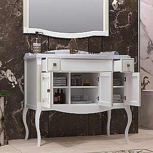 Тумба с раковиной Опадирис Лаура 100 белый/swarovski золото для ванной в интернет-магазине Sanbest